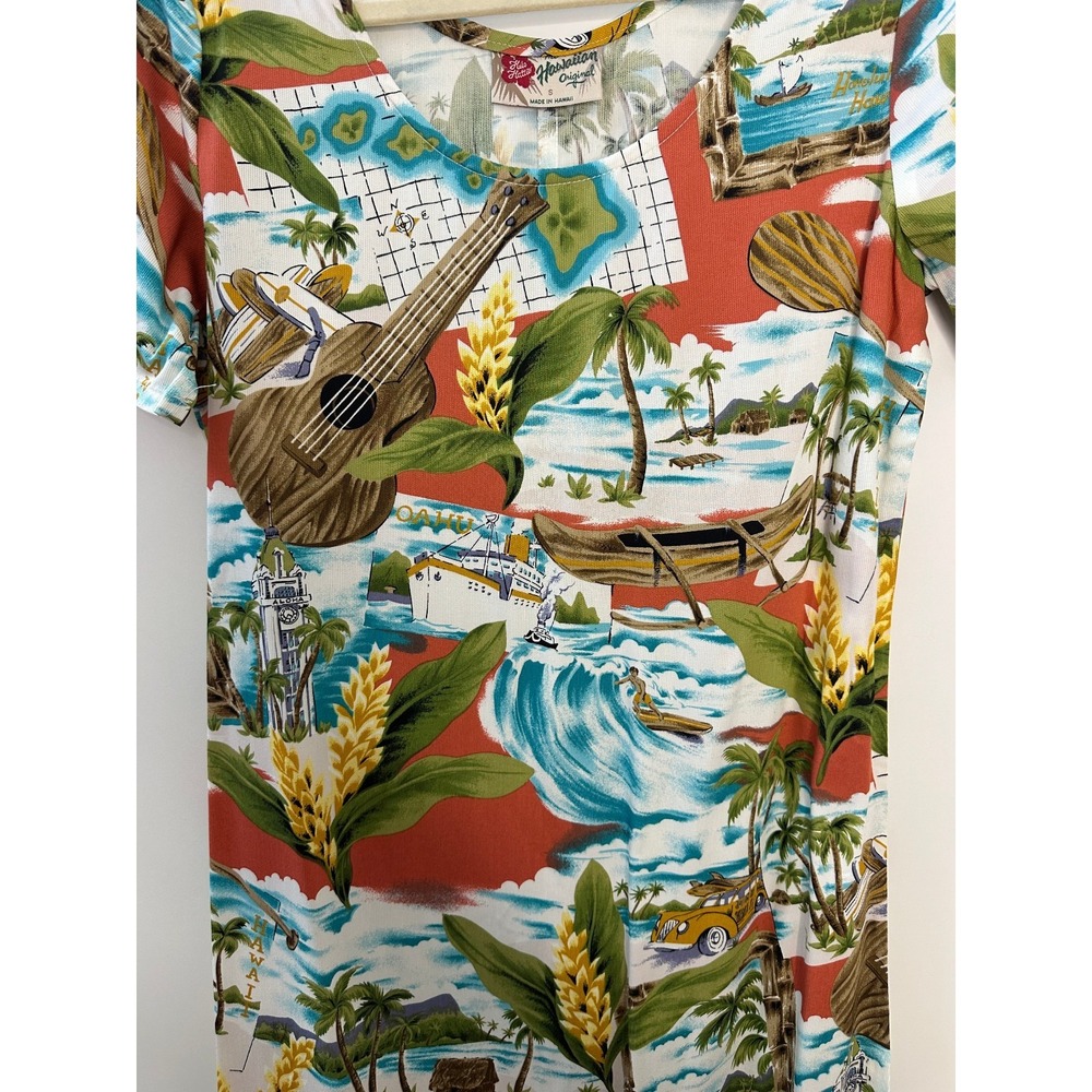 Hilo Hattie Hawaiian Tropical Beach Aloha Scenic Rayon Midi Dress Small Floral - Picture 5 of 12